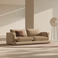 Online Mazzini Sofas Canapé en Velours Daphne 3 Places Beige Foncé - 210x105x86 cm