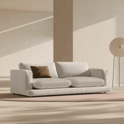 Mazzini Sofas Canapé en Velours Daphne 4 Places Beige Clair - 240x105x86 cm