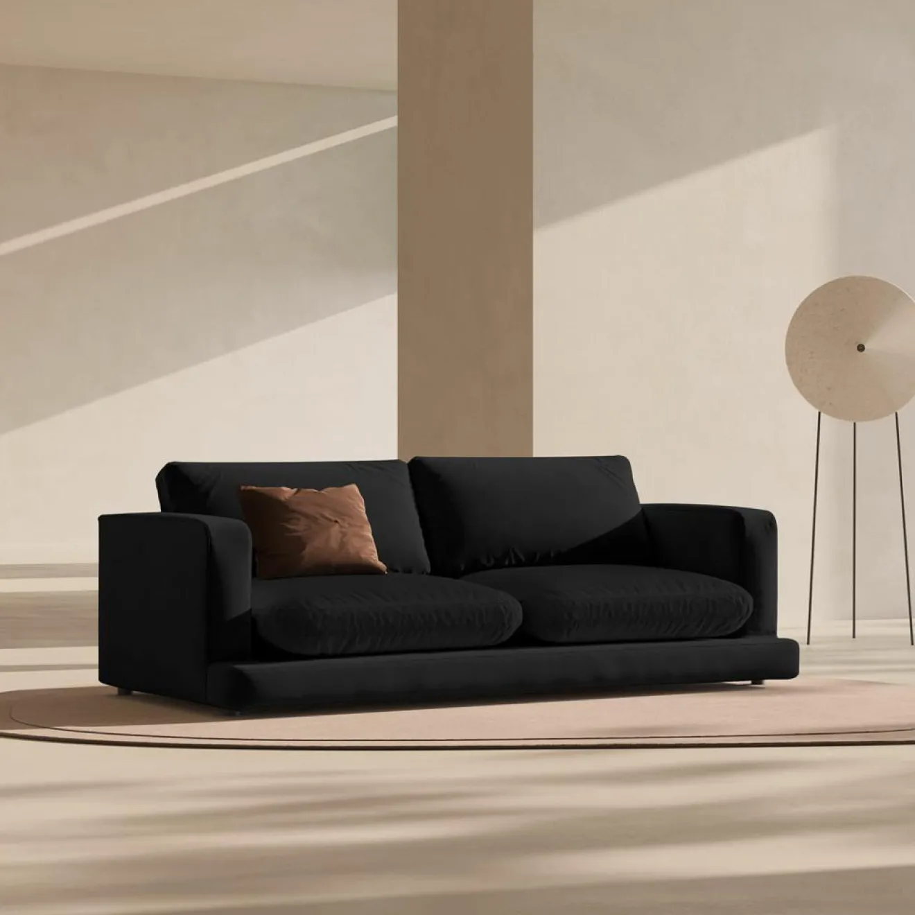 Clearance Mazzini Sofas Canapé en Velours Daphne 3 Places Noir - 210x105x86 cm