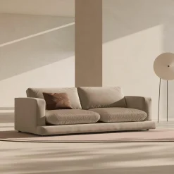 Mazzini Sofas Canapé en Velours Daphne 4 Places Beige Foncé - 240x105x86 cm