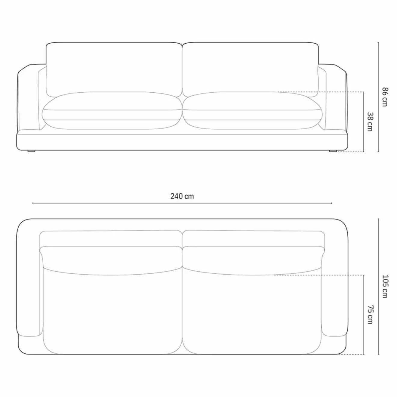 New Mazzini Sofas Canapé en Velours Daphne 4 Places Gris Clair - 240x105x86 cm
