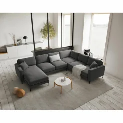 Mazzini Sofas Canapé Panoramique droit Velours Venus 6 Places gris - 326x236x90 cm
