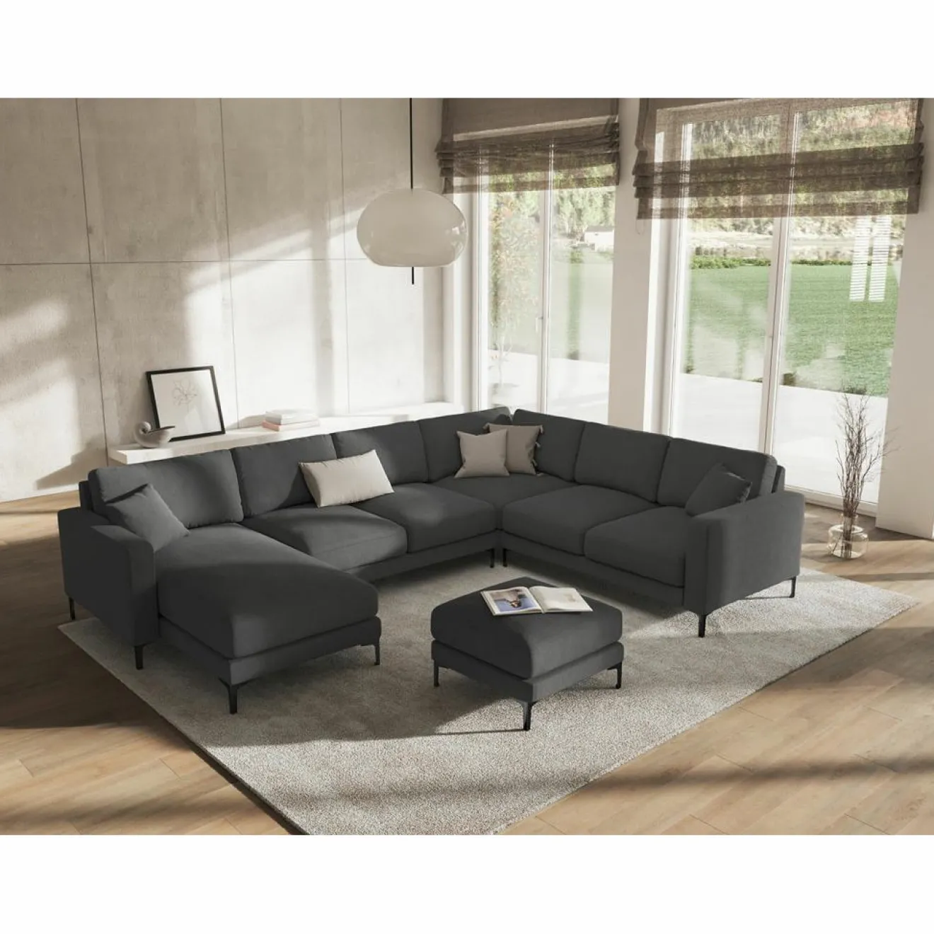 Mazzini Sofas Canapé Panoramique droit Venus 6 Places gris foncé - 326x236x90 cm