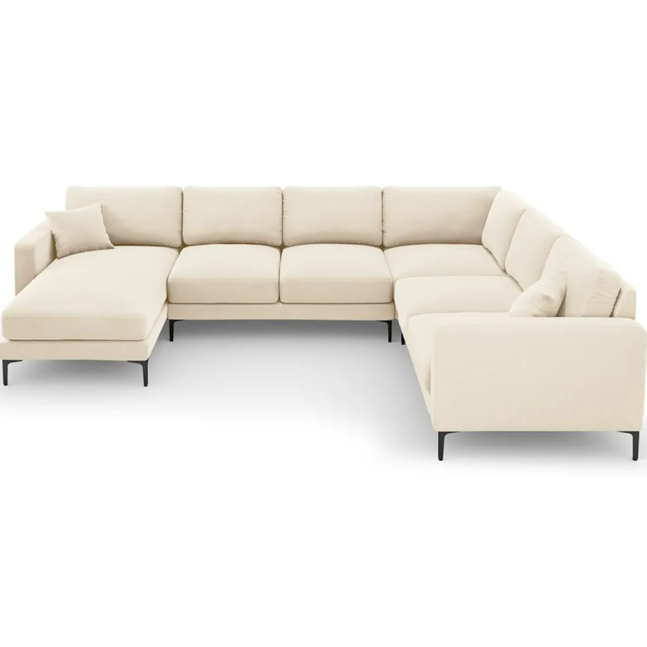 Mazzini Sofas Canapé Panoramique droit Velours Venus 6 Places beige clair - 326x236x90 cm
