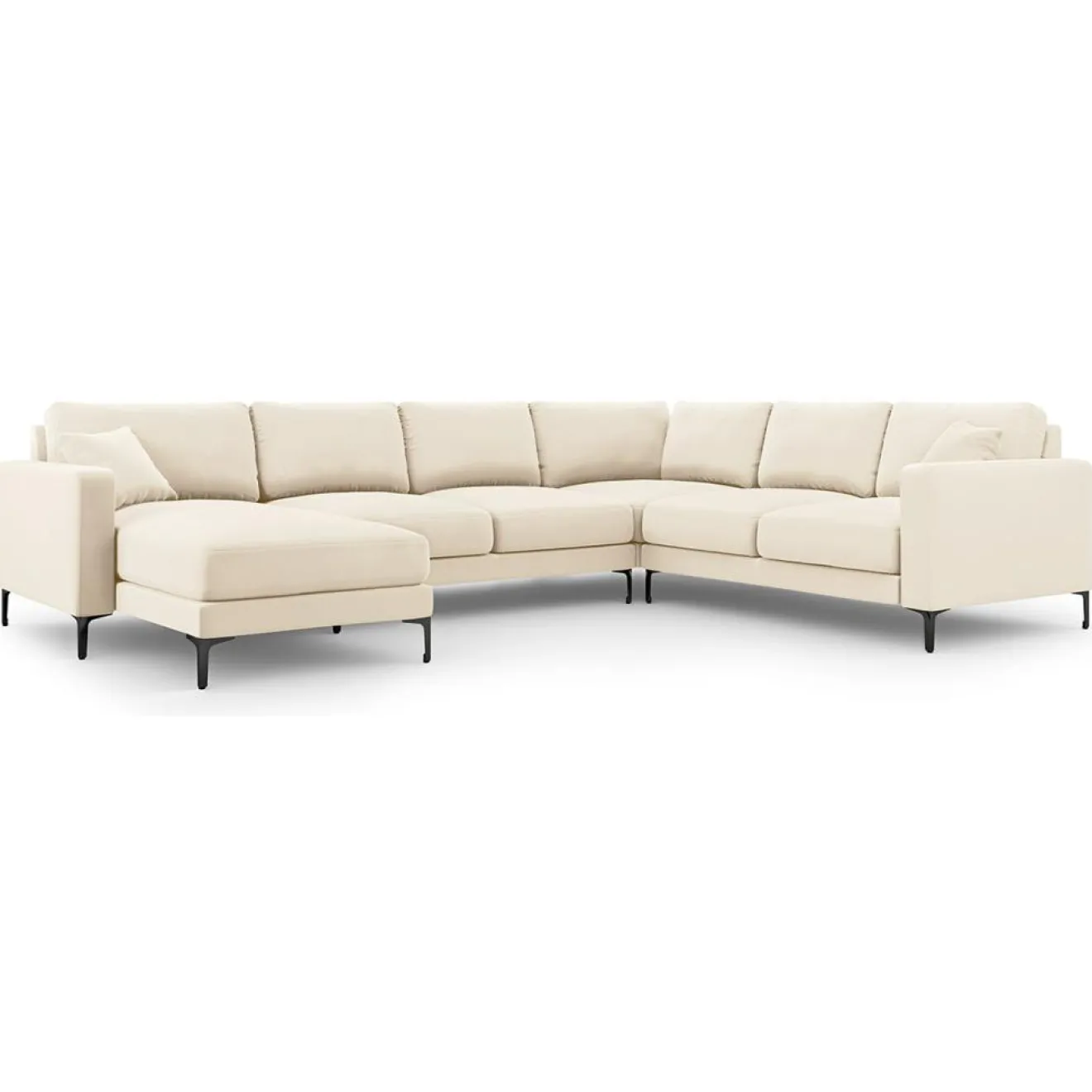 Mazzini Sofas Canapé Panoramique droit Velours Venus 6 Places beige clair - 326x236x90 cm