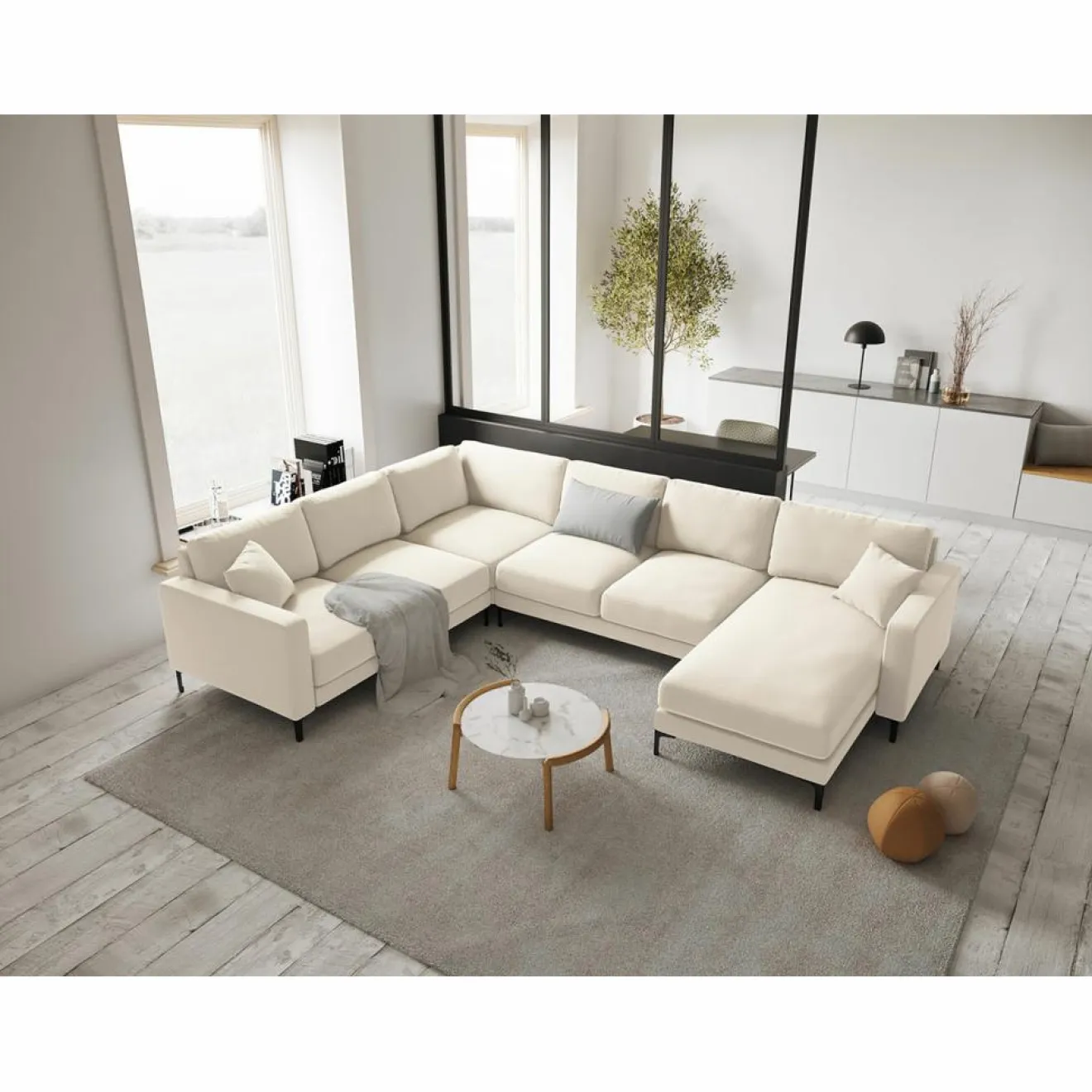 Online Mazzini Sofas Canapé Panoramique gauche Velours Venus 6 Places beige clair - 326x236x90 cm