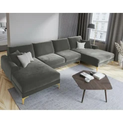 Best Mazzini Sofas Canapé Panoramique Velvet 6 places Madara gris - 334x182x90 cm