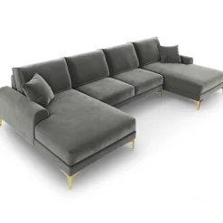Best Mazzini Sofas Canapé Panoramique Velvet 6 places Madara gris - 334x182x90 cm