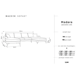 Best Mazzini Sofas Canapé Panoramique Velvet 6 places Madara gris - 334x182x90 cm