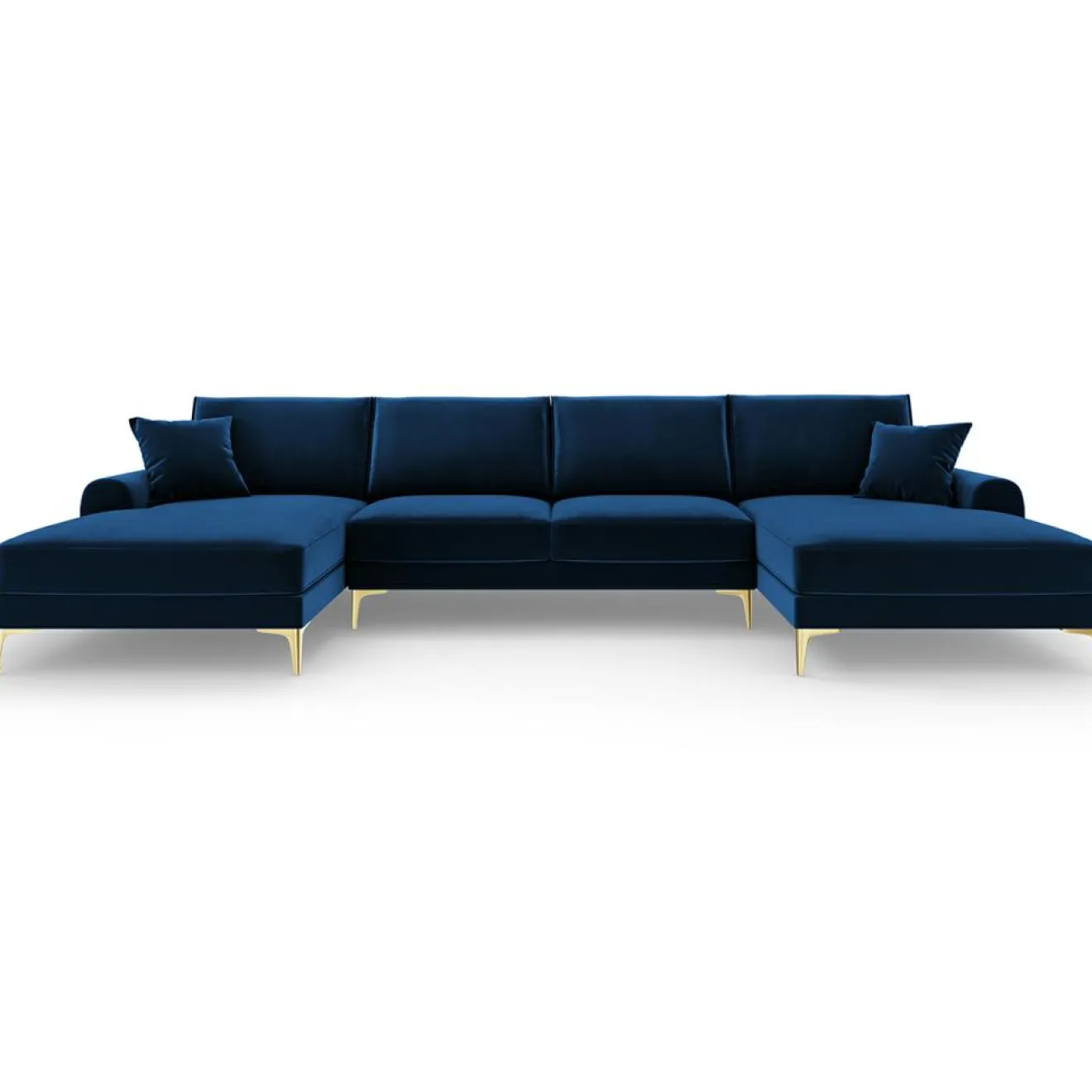 Mazzini Sofas Canapé Panoramique Velvet 6 places Madara bleu roi - 334x182x90 cm
