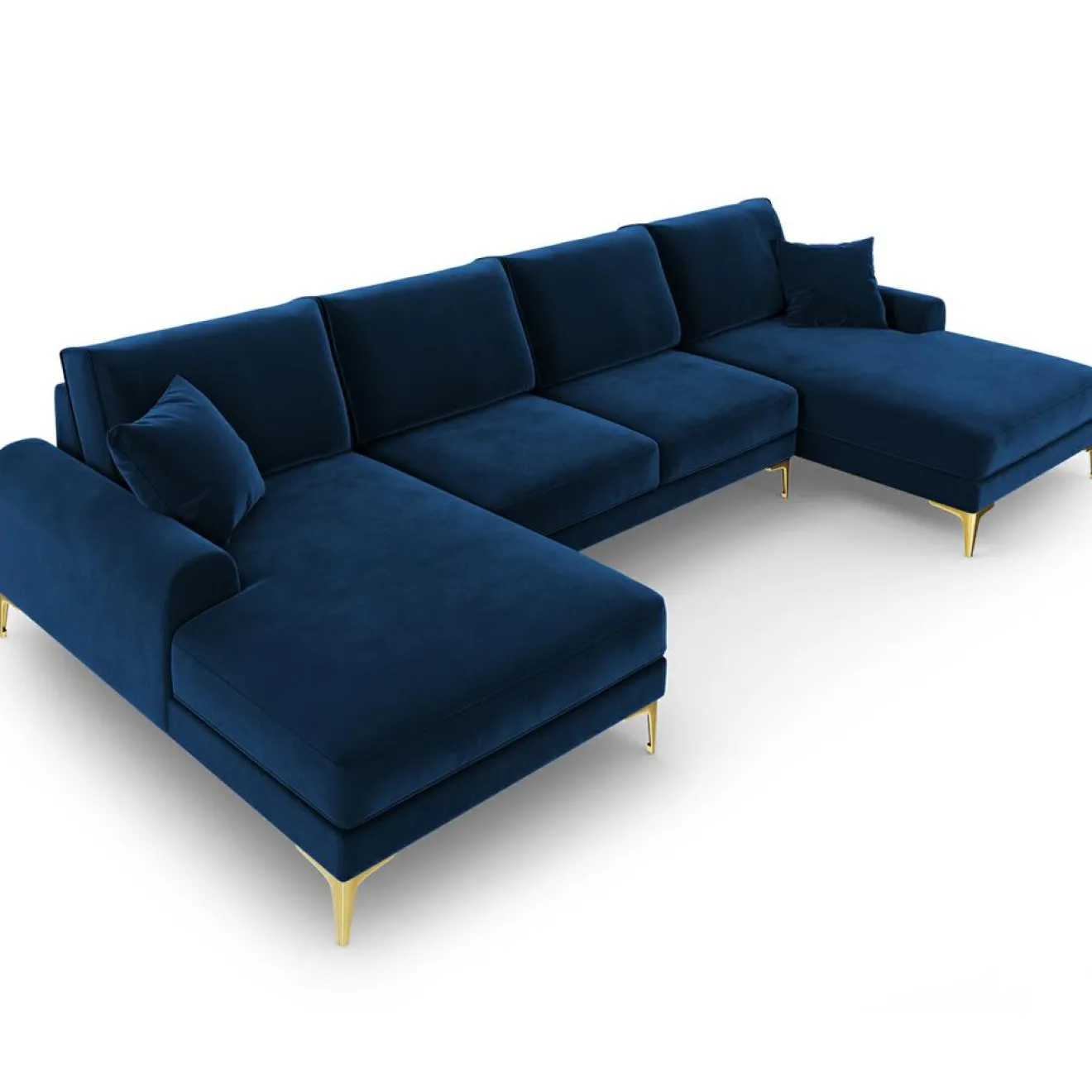 Mazzini Sofas Canapé Panoramique Velvet 6 places Madara bleu roi - 334x182x90 cm