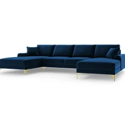 Mazzini Sofas Canapé Panoramique Velvet 6 places Madara bleu roi - 334x182x90 cm