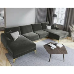 Hot Mazzini Sofas Canapé Panoramique Velvet 6 places Madara beige - 334x182x90 cm