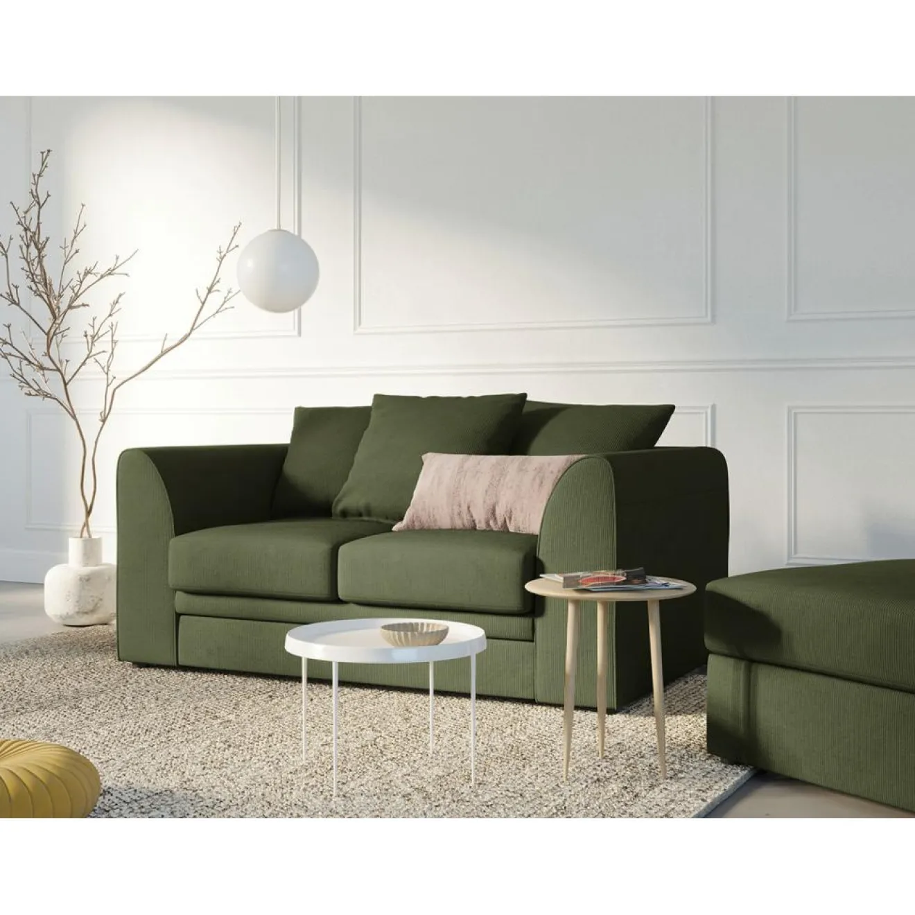 Mazzini Sofas Canapé Quince Velours côtelé 2 Places vert - 150x92x80 cm