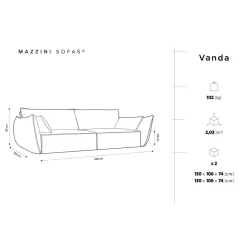 Mazzini Sofas Canapé Vanda 4 Places gris foncé - 248x100x85 cm
