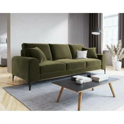 Mazzini Sofas Canapé Velours 3 places Madara vert - 222x102x90 cm