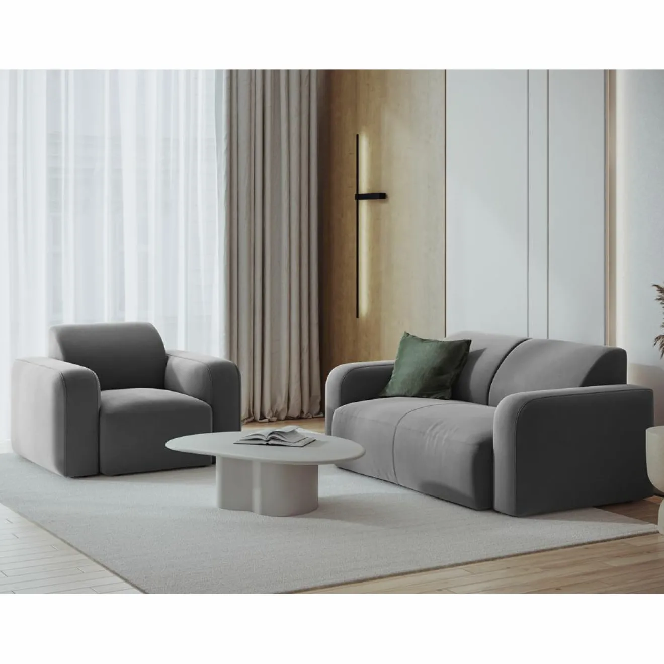 Mazzini Sofas Canapé Velours Jasmin 2 Places gris - 170x95x72 cm