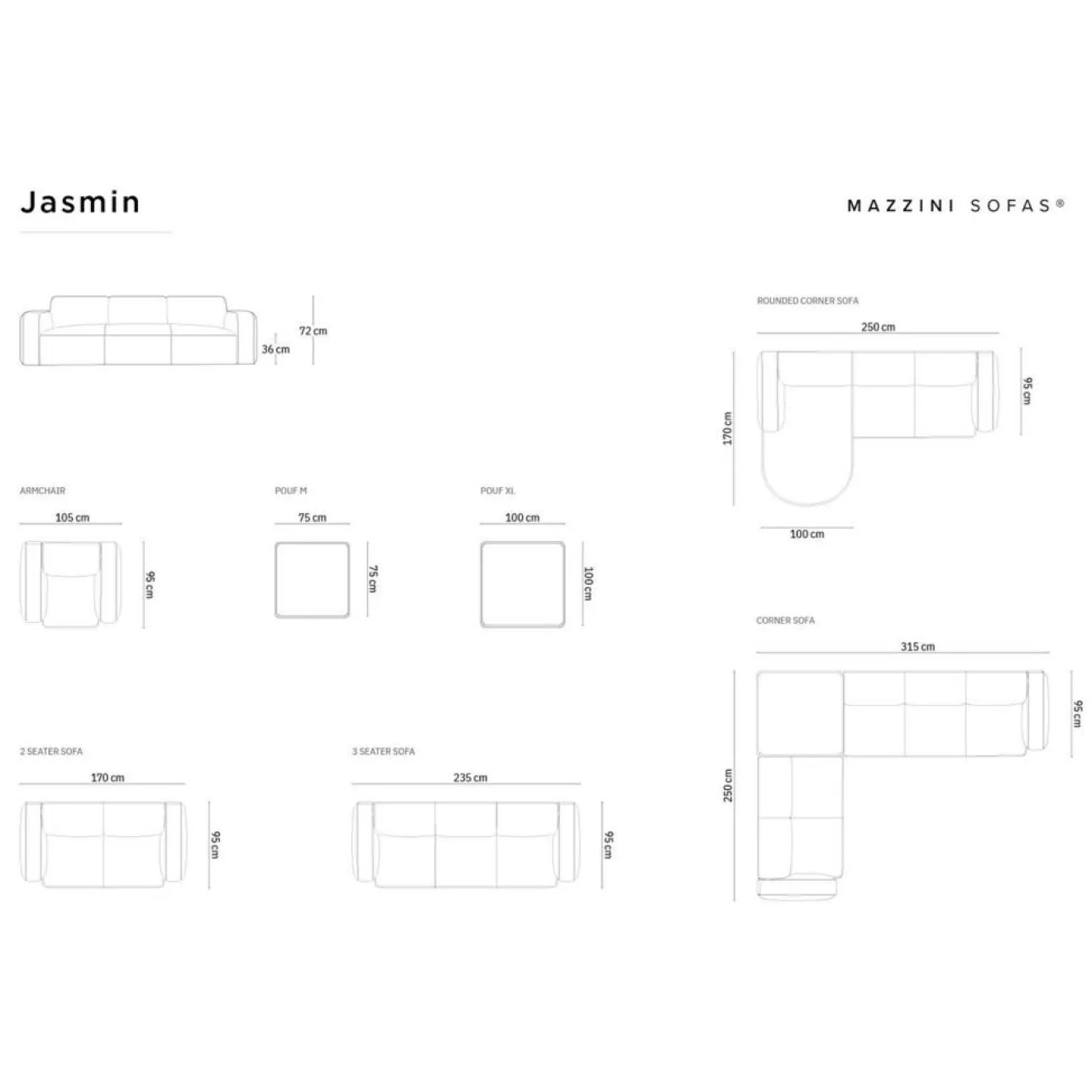 Mazzini Sofas Canapé Velours Jasmin 3 Places gris - 235x95x72 cm