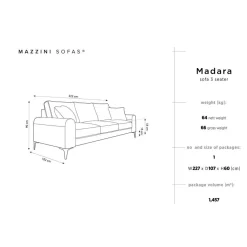 Mazzini Sofas Canapé Velours Madara beige - 222x102x90 cm