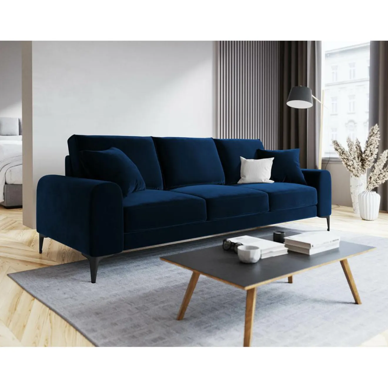 Mazzini Sofas Canapé Velours Madara bleu roi - 222x102x90 cm