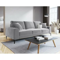 Mazzini Sofas Canapé Velours Madara gris clair - 222x102x90 cm