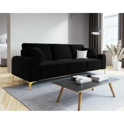 Mazzini Sofas Canapé Velours Madara noir - 222x102x90 cm