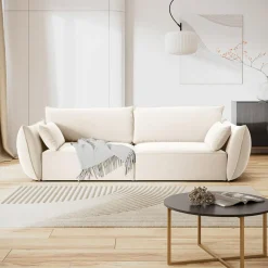 Discount Mazzini Sofas Canapé Velours Vanda 3 Places beige clair - 208x100x85 cm