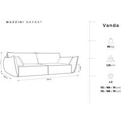 Discount Mazzini Sofas Canapé Velours Vanda 3 Places beige clair - 208x100x85 cm