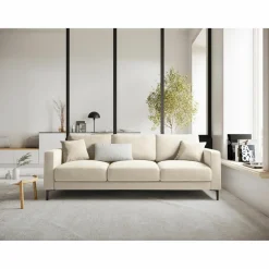Mazzini Sofas Canapé Velours Venus 3 Places beige clair - 220x92x90 cm