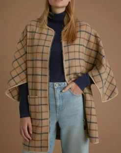 Femme Cyrillus Cape en Laine mélangée à carreaux beige moyen