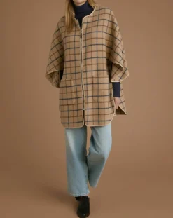Femme Cyrillus Cape en Laine mélangée à carreaux beige moyen
