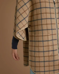 Femme Cyrillus Cape en Laine mélangée à carreaux beige moyen