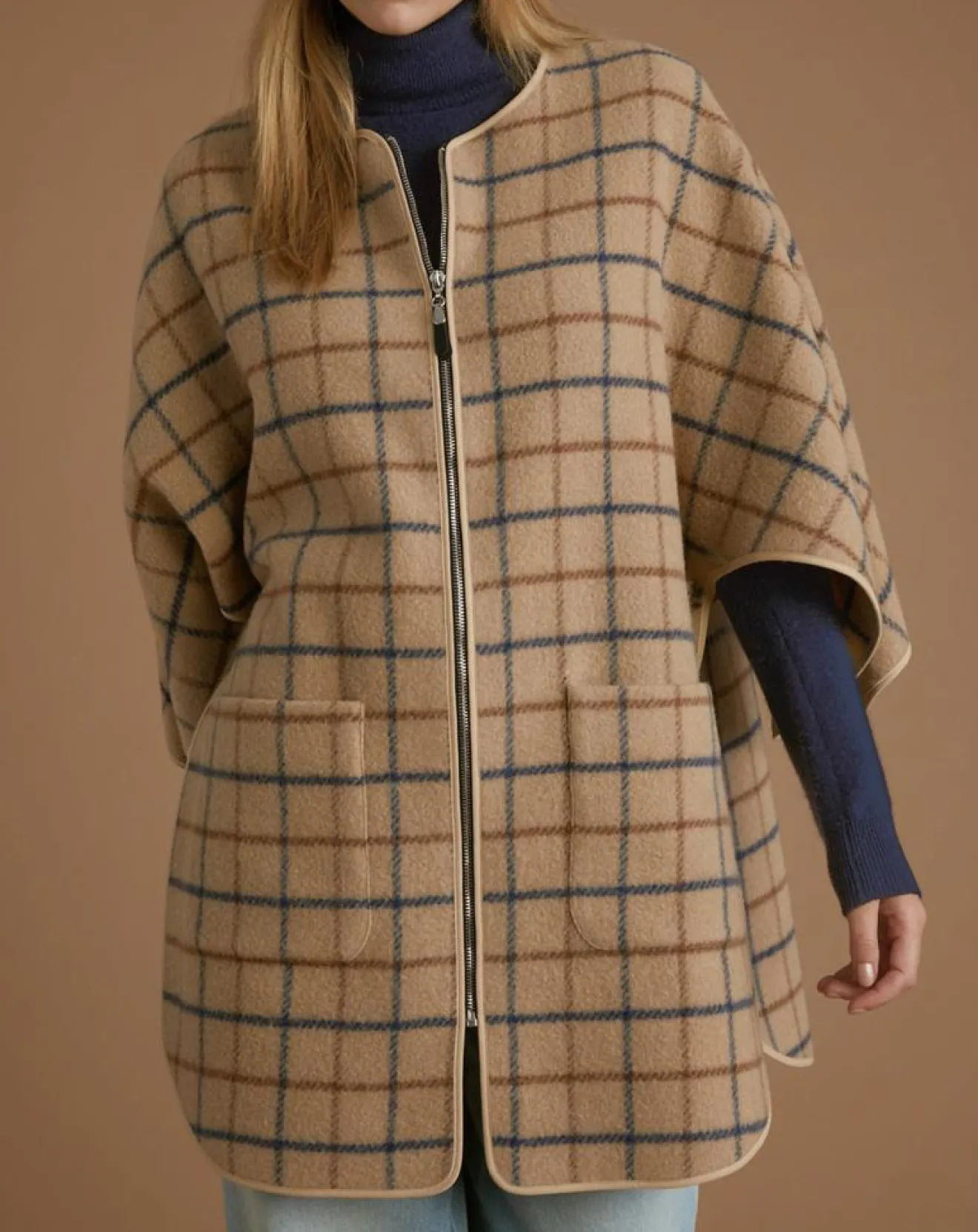 Femme Cyrillus Cape en Laine mélangée à carreaux beige moyen