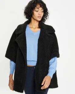 Femme Lou Andrea Cape réversible en Fausse Fourrure Mont noire