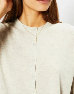 Femme Galeries Lafayette Cardigan 100% Cachemire Cacao col rond gris beige chiné