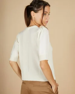 Hot Cashmere Tribu Cardigan 100% Cachemire Claire manches ballon écru