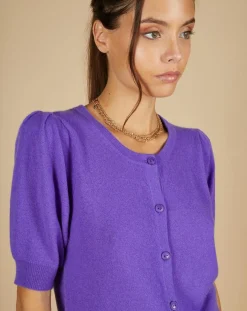 Online Cashmere Tribu Cardigan 100% Cachemire Claire manches ballon violet