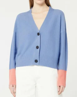 Femme Galeries Lafayette Cardigan 100% Cachemire Fabiola col V bicolore bleu/rose