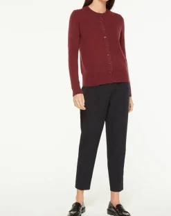 Femme Galeries Lafayette Cardigan 100% Cachemire Yacao col rond rouge foncé
