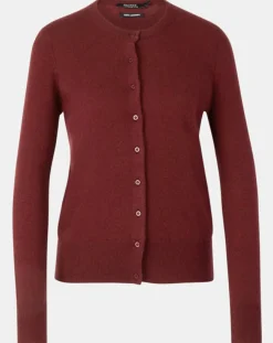Femme Galeries Lafayette Cardigan 100% Cachemire Yacao col rond rouge foncé