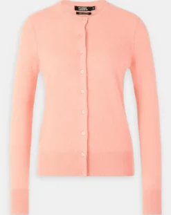 Femme Galeries Lafayette Cardigan 100% Cachemire Yacao col rond rose saumon