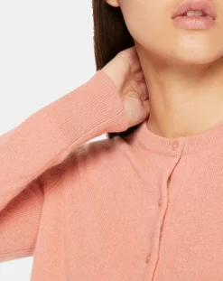 Femme Galeries Lafayette Cardigan 100% Cachemire Yacao col rond rose saumon