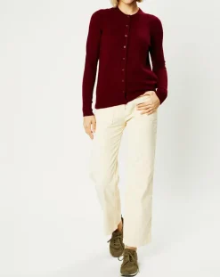 Best Galeries Lafayette Cardigan 100% Cachemire Zacao col rond rouge foncé