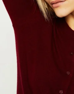 Best Galeries Lafayette Cardigan 100% Cachemire Zacao col rond rouge foncé