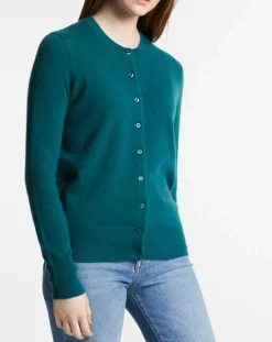 Discount Galeries Lafayette Cardigan 100% Cachemire Zacao col rond bleu/vert