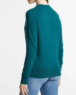 Discount Galeries Lafayette Cardigan 100% Cachemire Zacao col rond bleu/vert
