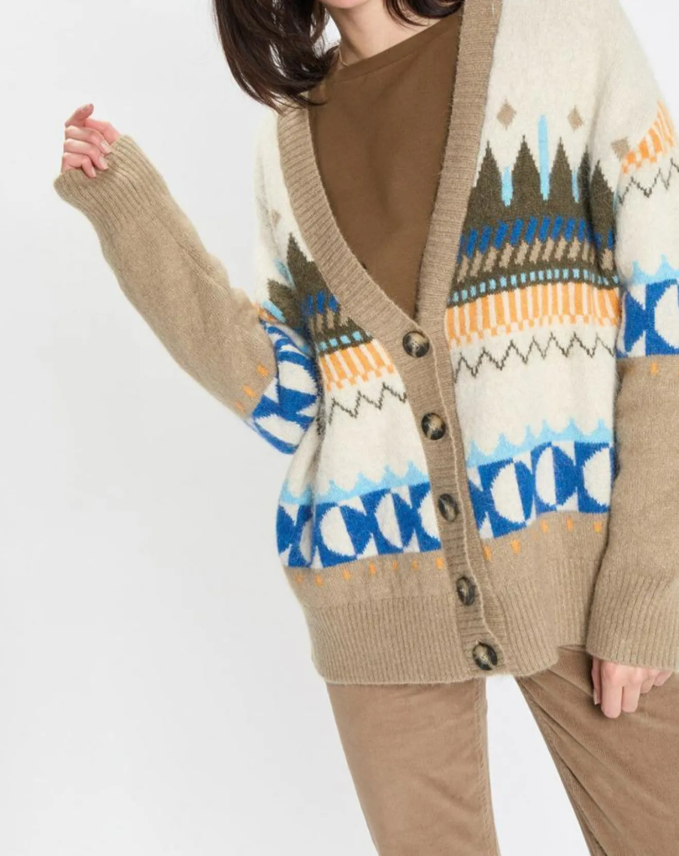 Femme Marc O'Polo Cardigan en Alpaga, Laine & Cachemire mélangés jacquard graphique multicolore