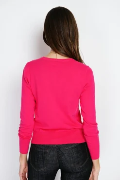 Femme Assuili Cardigan en Cachemire mélangé ras de cou fushia