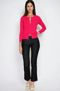 Femme Assuili Cardigan en Cachemire mélangé ras de cou fushia