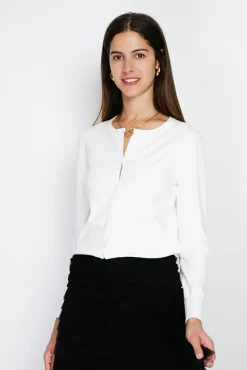 Femme Assuili Cardigan en Cachemire mélangé ras de cou naturel